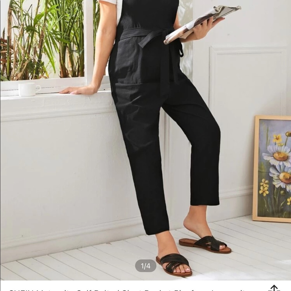 Maternity self belted slant pocket jumpsuit